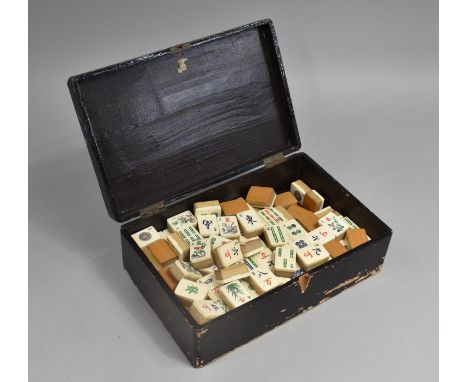 A Lacquered Box Containing Mahjong Tiles 