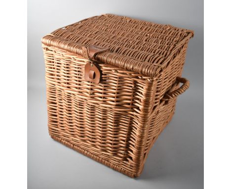A Wicker Hamper Box with Hinged Lid and Two Carrying Handles, 37x38cm high 
