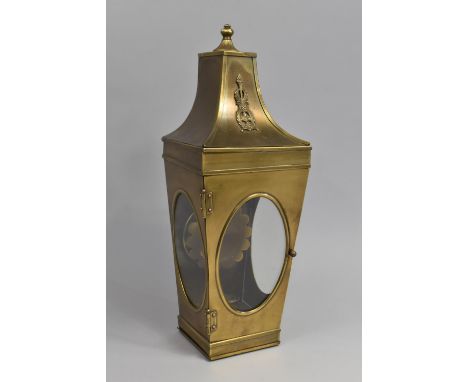 A Modern Wall Hanging Brass Outside Light, 49cms High 