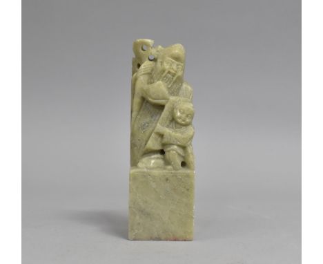 A Soapstone Seal, Chinese God, 12cm high 