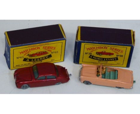 Matchbox Series 65 Jaguar Sedan (new model) and Ford Series 65 Zodiac Convertible, both boxed.