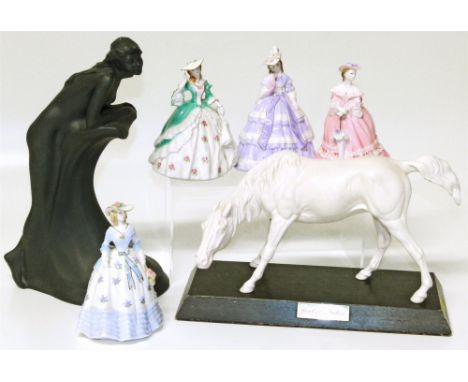 Four Worcester figures of ladies, also a Royal Doulton&nbsp; Doulton images range figure and a spirit of nature Condition rep