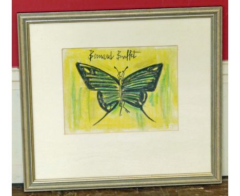 Style of Bernard Buffet (French 1928-1999), Butterfly, bears signature, mixed media, . Condition reports are not available fo