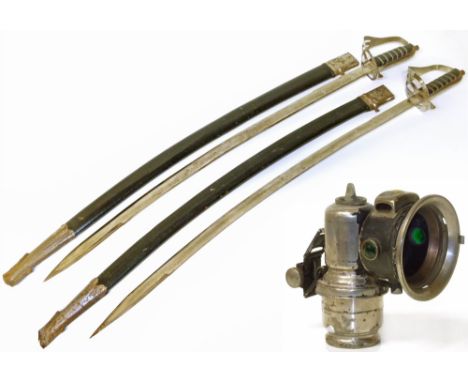 A pair of reproduction sabres and John Lucas car side lamp Condition reports are not available for our Interiors Sales.