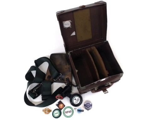Bus Conductor's ticket machine straps complete with badges together with eight other badges.