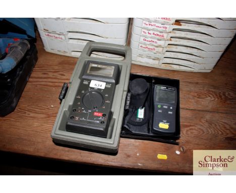 A light meter; and a Fluke multi meter