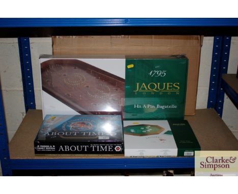 A Jaques of London dice tray compendium; and a Jaques of London "Hit A Pin" bagatelle (as new) etc.