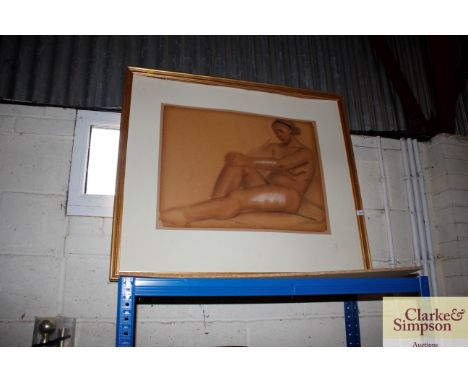 A watercolour study of a nude reclining female, signed R. Gen to bottom right 