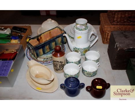 A quantity of Ironstone coffeeware; a Studio Pottery planter and a Studio Pottery cheese dome