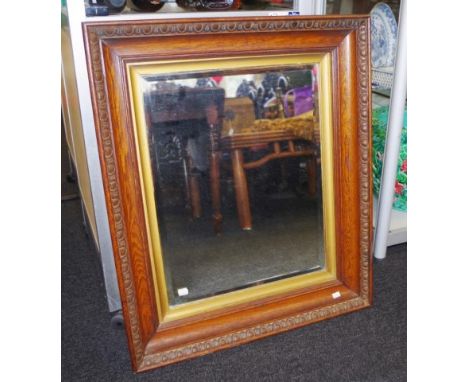 Vintage carved wood framed wall mirror bevel edges to mirror, (69cm X 59cm approx, total dimension).