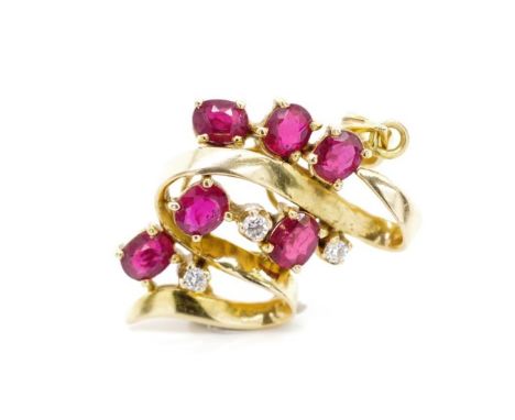 Ruby, diamond and 14ct yellow gold pendant marked 585. Approx weight 2.5 grams