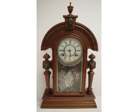 Ansonia 'King' mantel clock with 8 day striking movement, key and pendulum included, 60cm high
