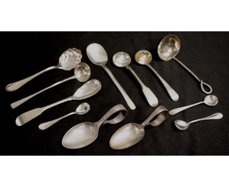 Collection eight various sterling silver spoons including Georgian Irish condiment spoon, Dublin 1818, maker Philip Weekes; G