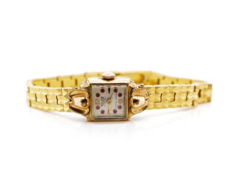 Vintage ladies cocktail watch marked Rehide 17 jewels. Approx case width 13mm, mechanical movement working when tested.
