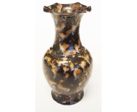 Antique Chinese mottled pottery brown vase the bulbous body, straight neck with a flared mouth, covered all over with a brown