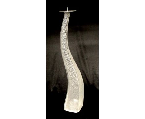Maurizio Toso Borello Murano glass candlestick signed to base, clear with silver flecks, together with authenticity certifica