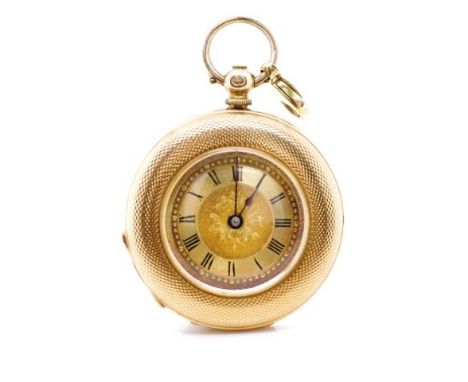 Antique 14ct rose gold open faced fob watch with an engine turned case. Key wind Swiss mechanical cylinder escapement movemen