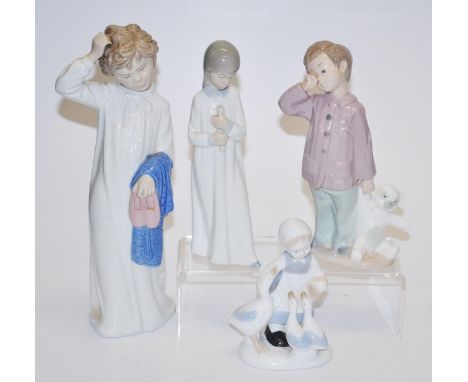 Three various Nao figurines including girl holding slippers &amp; towel, 27cm high approx. together with other figurine