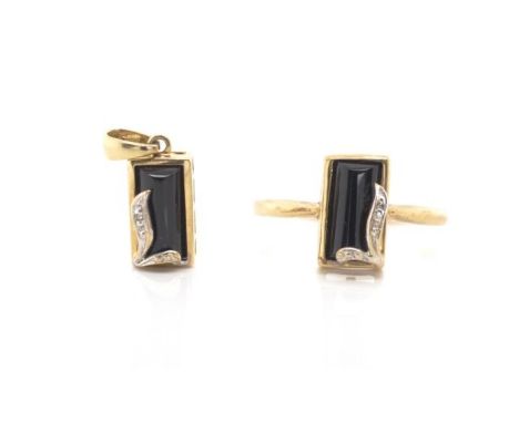 Onyx, diamond and 9ct gold ring and pendant marked 375 to yellow gold, with white gold highlights. Approx total weight of ite