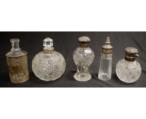 Three vintage silver &amp; crystal perfume bottles including Birmingham 1907; Birmingham 1911; another with collar marked Ste