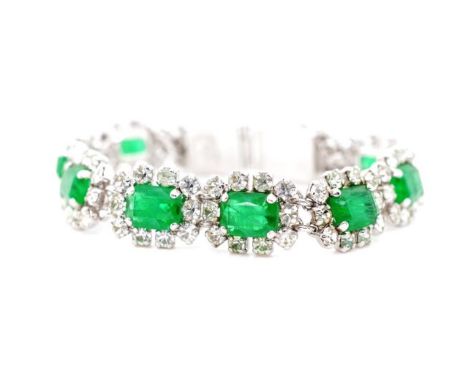 Vintage Dior bracelet faux emerald and diamond style panelled. Marked Chr. Dior Germany. Approx length 14cm, with extra links