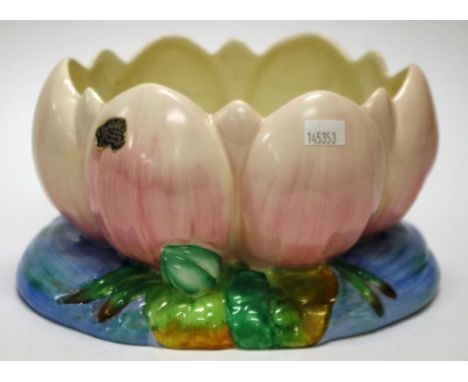 Clarice Cliff waterlily bowl handpainted, retains original label, 21.5cm wide approx.