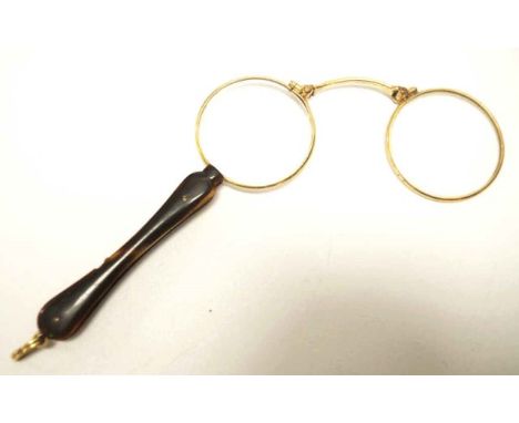 Vintage pair tortoiseshell lorgnettes rolled gold frames and tortoiseshell handle.