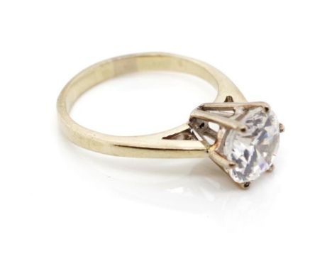 Cubic Zirconia set white gold ring unmarked. Approx weight 4.55 grams, ring size O-P. Tests as 18ct