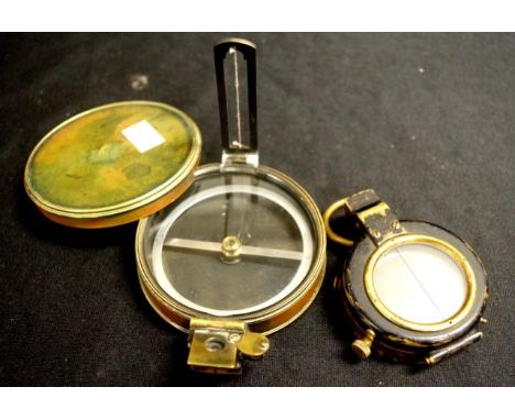 Two various vintage compasses including brass cased, marked for Short and Mason, in leather carry case; and another compass, 
