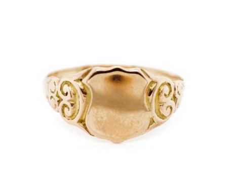 A good 9ct rose gold signet ring marked 9ct. With plain cartouche. Approx weight 3.44 grams, ring size Y