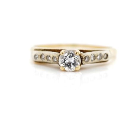 Diamond set yellow gold ring unmarked. Approx weight 1.5 grams, ring size I-J. Tests as 18ct
