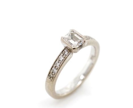 Diamond set 18ct white gold ring marked 750. Approx weight 3.9 grams, ring size J