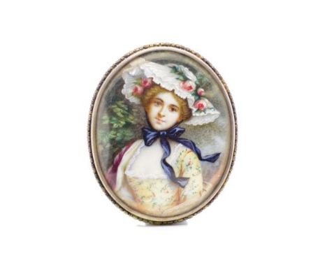 Antique hand painted portrait and silver brooch marked 935SM to the brooch. Approx size 42mm x 52mm