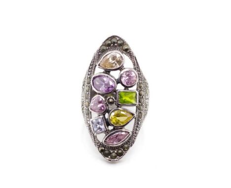 Cubic zirconia and marcasite set cocktail ring approx ring size P
