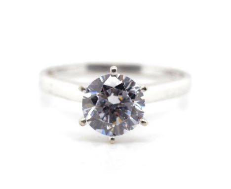 Cubic zirconia set 14ct white gold ring 14k. Approx weight 3.59 grams, ring size U