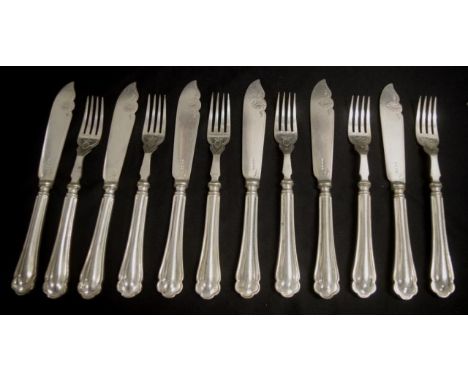 Vintage set six silver plate fish knives &amp; forks