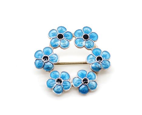 Vintage Danish silver and enamel flower brooch by Meka. Marked to reverse. Approx width 28mm