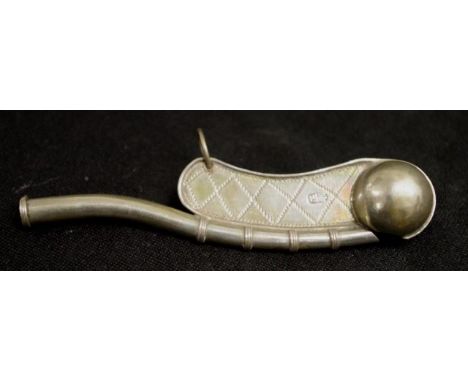 Chinese silver bosun's whistle character marks to side.