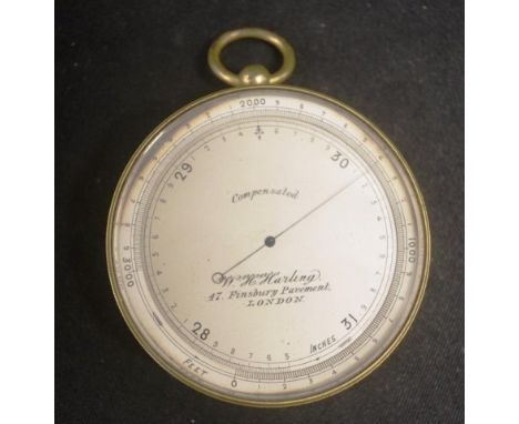 Vintage brass cased barometer marked to dial for W.H. Harling, London, marked NSWG verso, in leather carry case, (diameter 7c