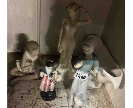 A quantity of porcelain figurines including Nao - sold with a vase