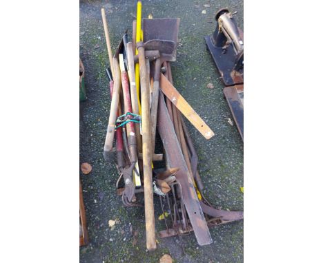 A quantity of old gardening and other tools