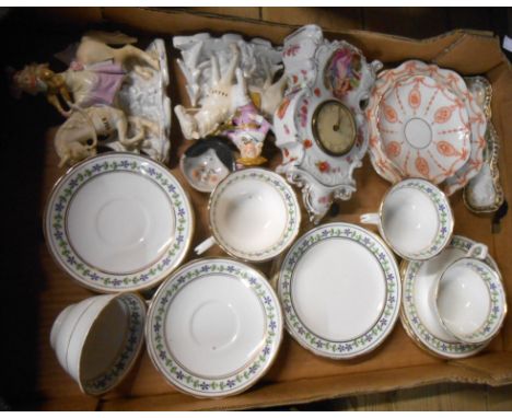 A box containing a quantity of ceramics including bone china part tea set decorated in the 'Chantilly Sprig' pattern, etc.