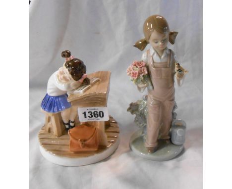 A Royal Worcester limited edition bone china figurine 'Forty Winks' 588/5000 - sold with a Lladro porcelain figurine, depicti