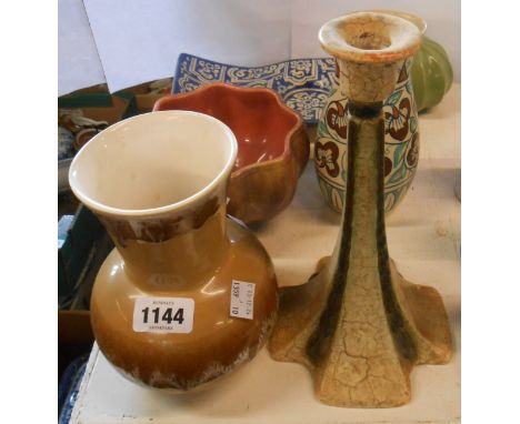 A small quantity of ceramics including Austrian Art Nouveau candlestick, Wardle pottery jardinière, etc.