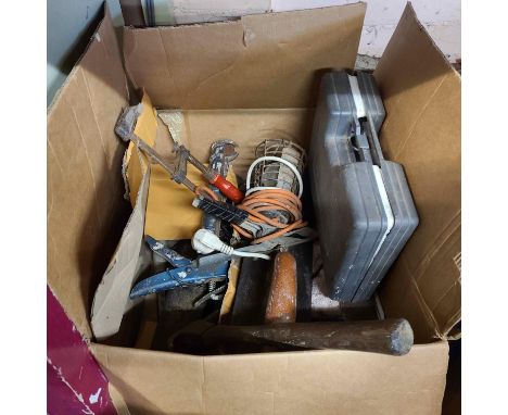 A box containing a quantity of tools including a Weller soldering iron, etc.