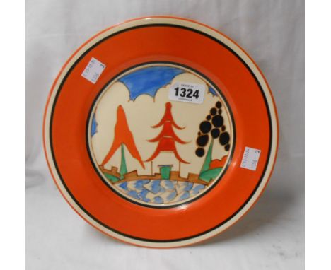 A 25.5cm 1930's Clarice Cliff Bizarre plate decorated in the 'Kew' pattern