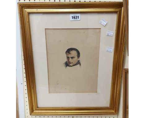 A gilt framed small format watercolour portrait of Napoleon Bonaparte's head