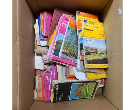 A box containing a quantity of vintage Ordnance Survey maps