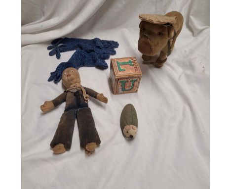 A small quantity of collectable items including Chad Valley Hygienic Toys 'Navy Week' bulldog soft toy and a sailor doll - va