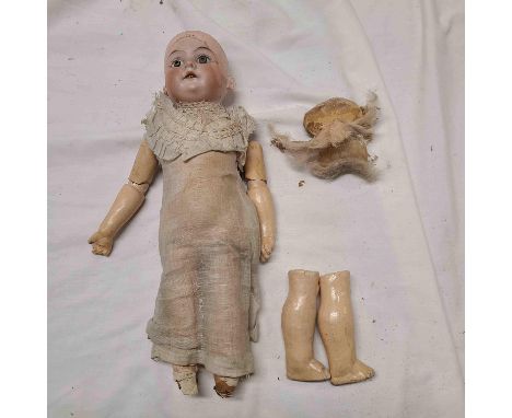 An antique Armand Marseilles porcelain headed doll with composition body - a/f